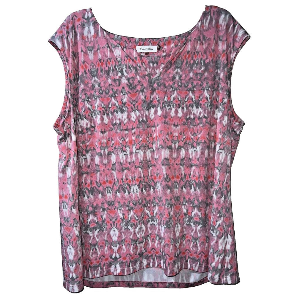 Calvin Klein Sleeveless V Neck Multicolored Blouse Size 2X Top Vneck A001187
